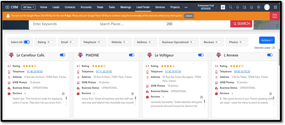LeadFinder Filters Action